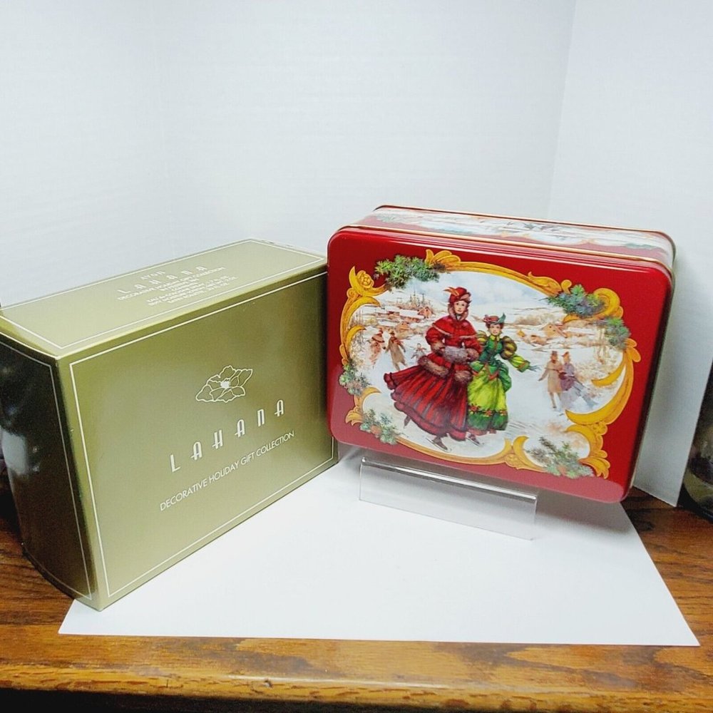 LAHANA Decorative Holiday gift set Christmas Tin AVON 1.7 oz Cologne cream 1992